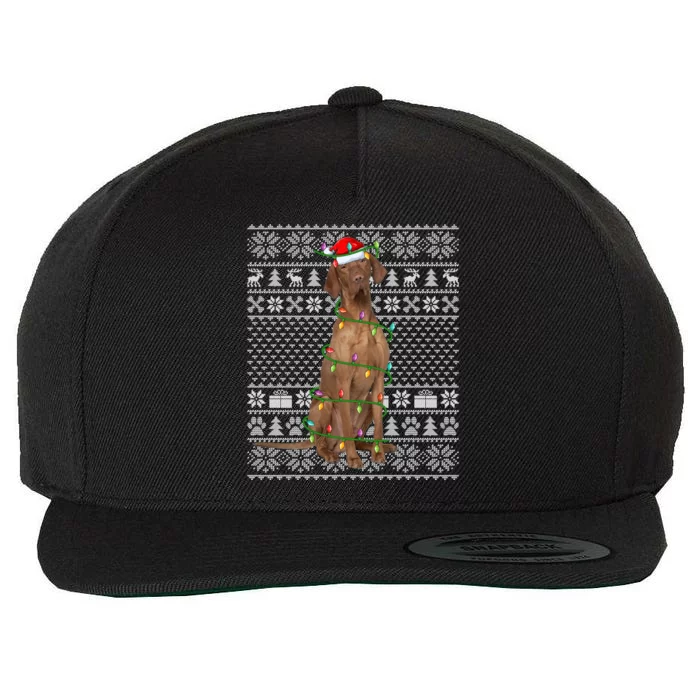 Ugly Sweater Style Xmas Lights Santa Vizsla Dog Christmas Gift Wool Snapback Cap