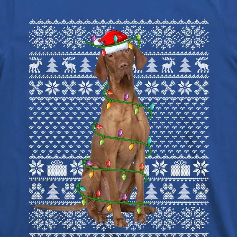 Ugly Sweater Style Xmas Lights Santa Vizsla Dog Christmas Gift T-Shirt