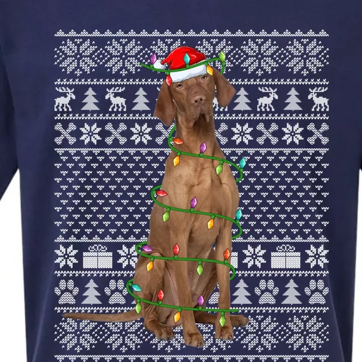 Ugly Sweater Style Xmas Lights Santa Vizsla Dog Christmas Gift Sueded Cloud Jersey T-Shirt