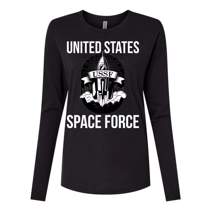 USSF United States Space Force Rocket Blast Womens Cotton Relaxed Long Sleeve T-Shirt