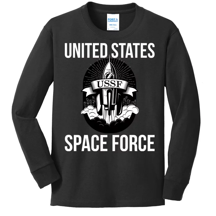 USSF United States Space Force Rocket Blast Kids Long Sleeve Shirt