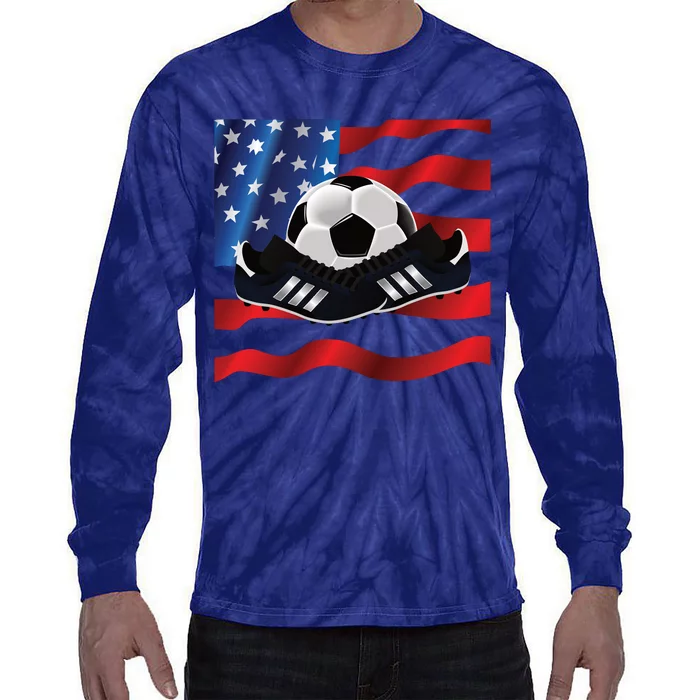 US Soccer Fan Team USA Ball Flag Tie-Dye Long Sleeve Shirt