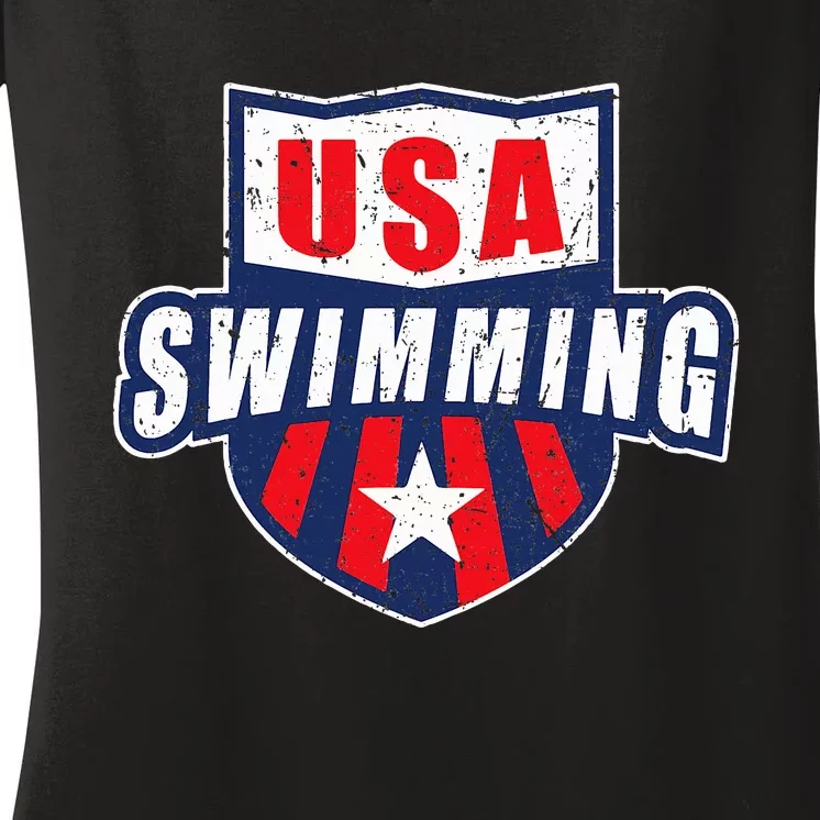 Usa Swimming Team Sports Athlete Us Swim Aquatic Women's V-Neck T-Shirt