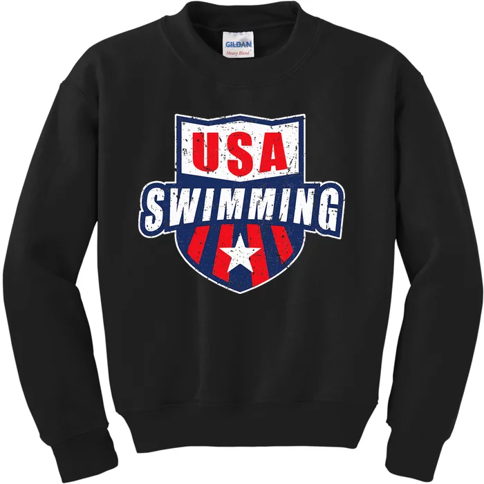 Usa Swimming Team Sports Athlete Us Swim Aquatic Kids Sweatshirt