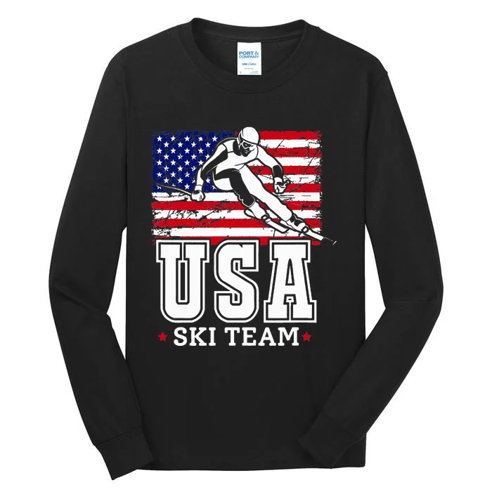 Usa Ski Team American Flag Skiing Skier Tall Long Sleeve T-Shirt