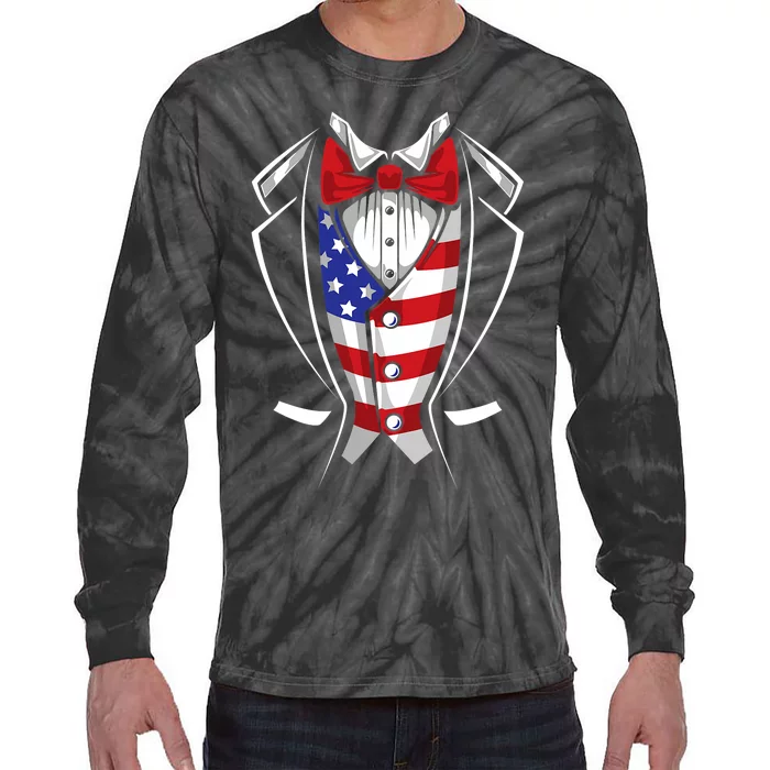 Usa Suit Tuxedo Patriotic 4th Of July Flag America American Tie-Dye Long Sleeve Shirt