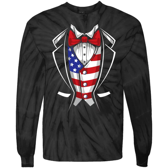 Usa Suit Tuxedo Patriotic 4th Of July Flag America American Tie-Dye Long Sleeve Shirt