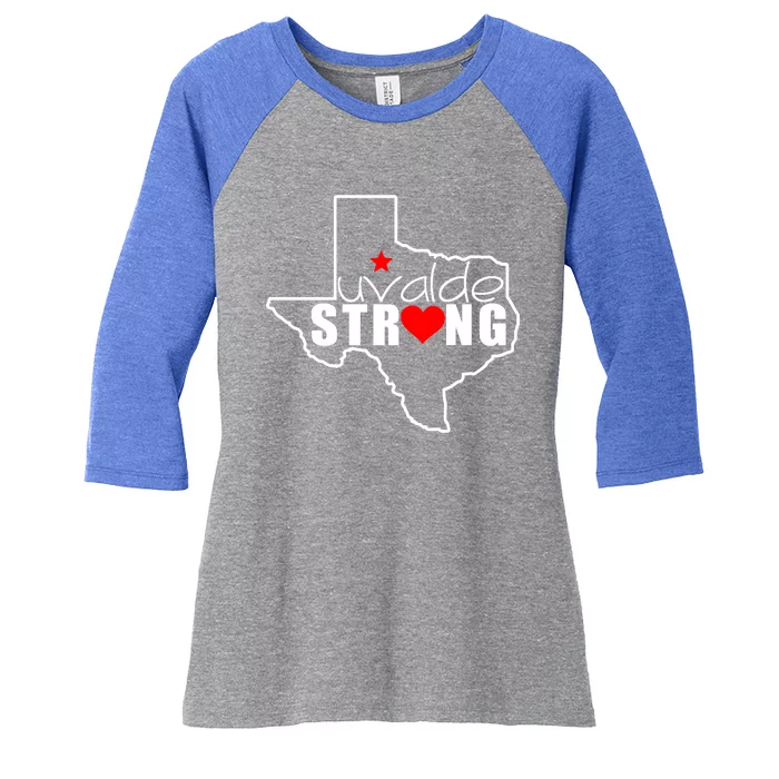 Uvalde Strong Texas Map Heart Women's Tri-Blend 3/4-Sleeve Raglan Shirt