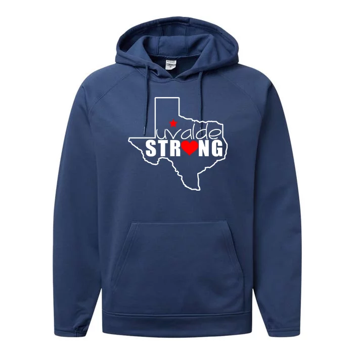 Uvalde Strong Texas Map Heart Performance Fleece Hoodie