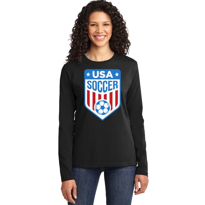 USA Soccer Team Support The Team Shirt USA Flag Football Ladies Long Sleeve Shirt