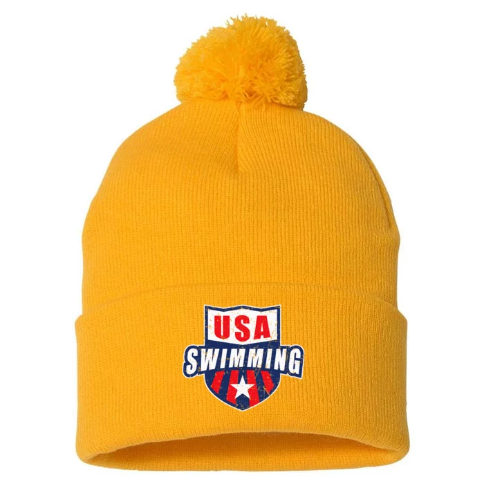 Usa Swimming Team Sports Athlete Us Swim Aquatic Pom Pom 12in Knit Beanie