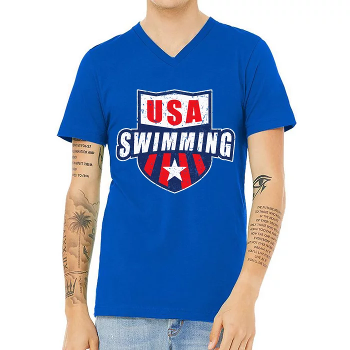 Usa Swimming Team Sports Athlete Us Swim Aquatic V-Neck T-Shirt