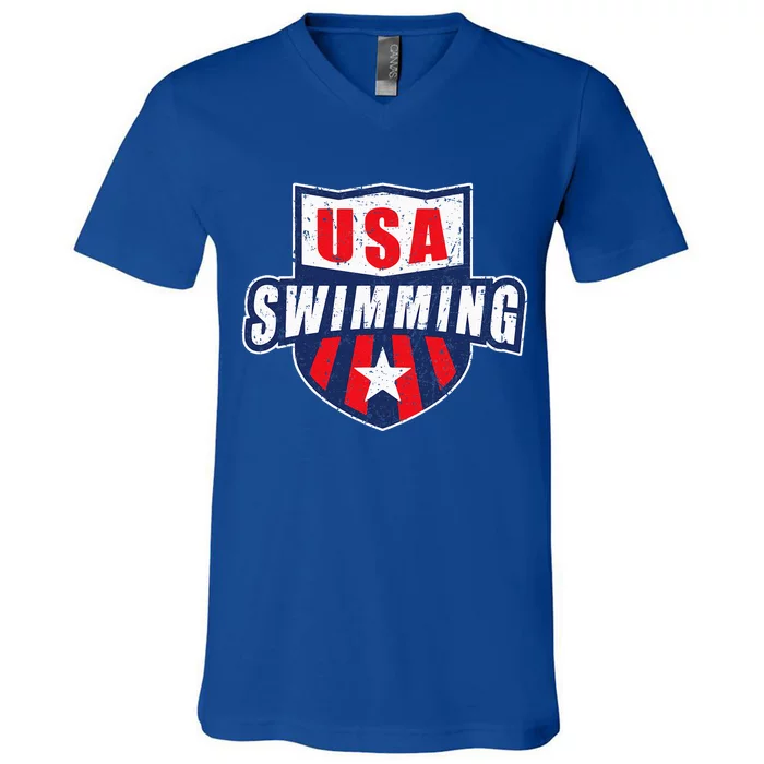 Usa Swimming Team Sports Athlete Us Swim Aquatic V-Neck T-Shirt