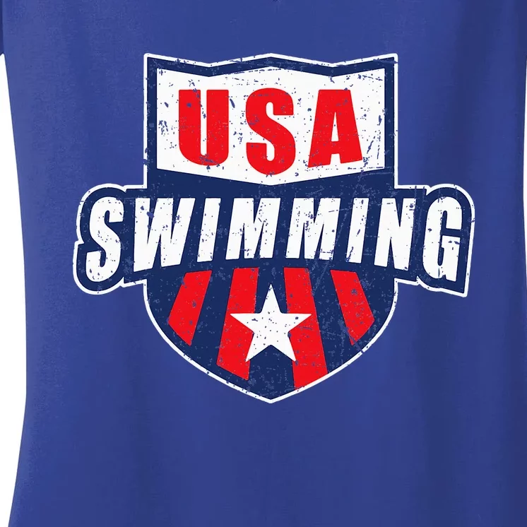 Usa Swimming Team Sports Athlete Us Swim Aquatic Women's V-Neck T-Shirt