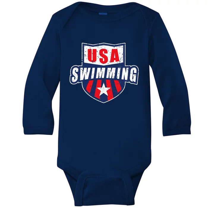 Usa Swimming Team Sports Athlete Us Swim Aquatic Baby Long Sleeve Bodysuit