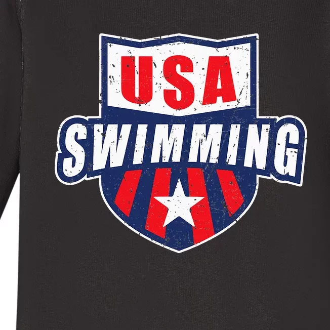 USA Swimming Team Sports Athlete US Swim Aquatic Design Baby Long Sleeve Bodysuit