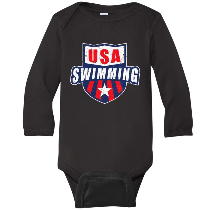 USA Swimming Team Sports Athlete US Swim Aquatic Design Baby Long Sleeve Bodysuit