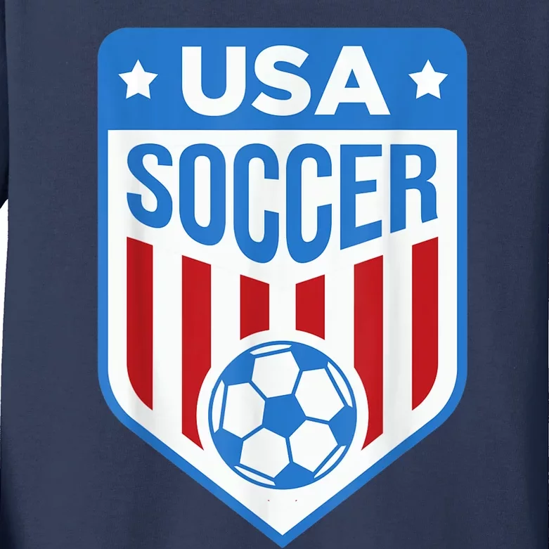 USA Soccer Team Support the Team Shirt USA Flag Football Kids Long Sleeve Shirt