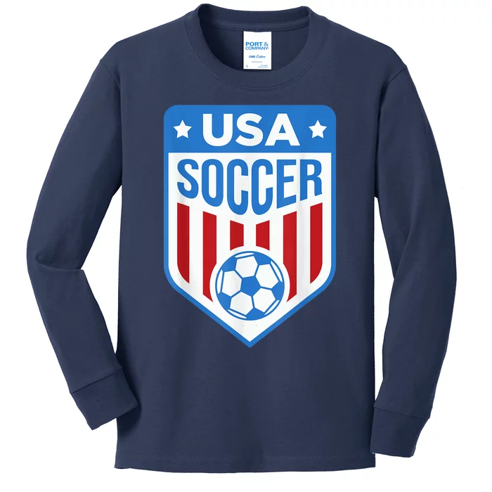 USA Soccer Team Support the Team Shirt USA Flag Football Kids Long Sleeve Shirt