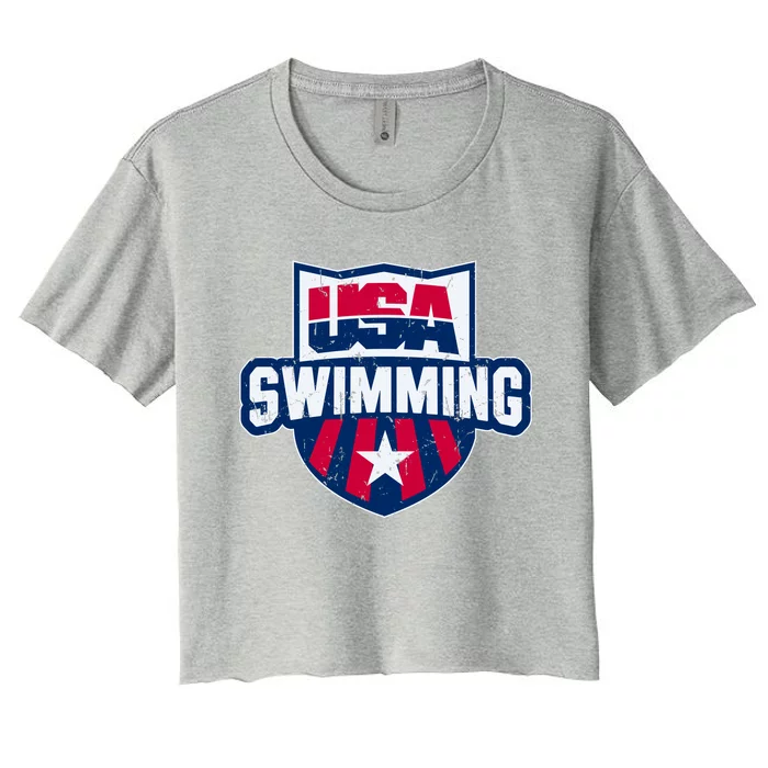 Usa Swimming Team Sports Athlete Us Swim Aquatic Women's Crop Top Tee