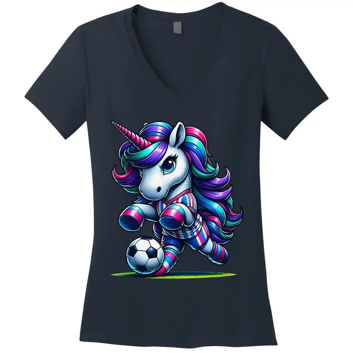 Unicorn Soccer Team Player Women's V-Neck T-Shirt