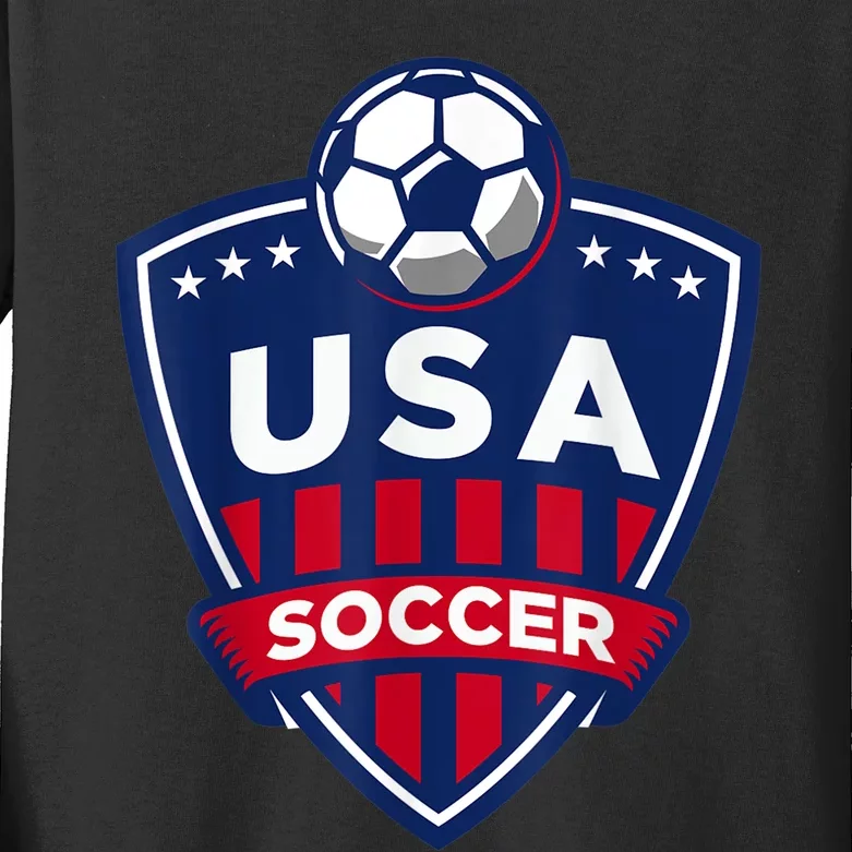 USA Soccer Team Support The Team Shirt USA Flag Football TShirt Kids Long Sleeve Shirt