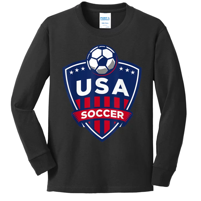 USA Soccer Team Support The Team Shirt USA Flag Football TShirt Kids Long Sleeve Shirt