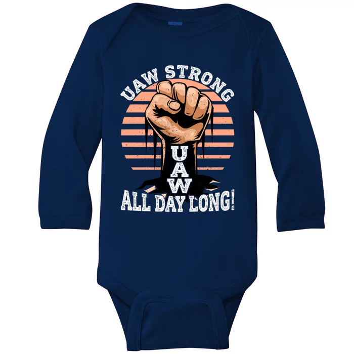 UAW Strong UAW Proud Union Pride UAW Laborer Worker Baby Long Sleeve Bodysuit