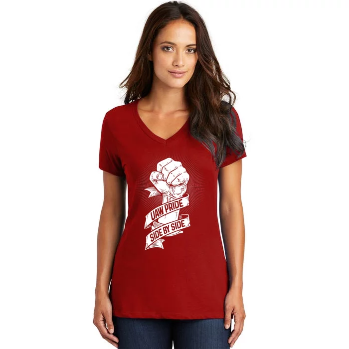 UAW Strike United Auto Workers Picket Sign Support Labor Union Strikers Women's V-Neck T-Shirt