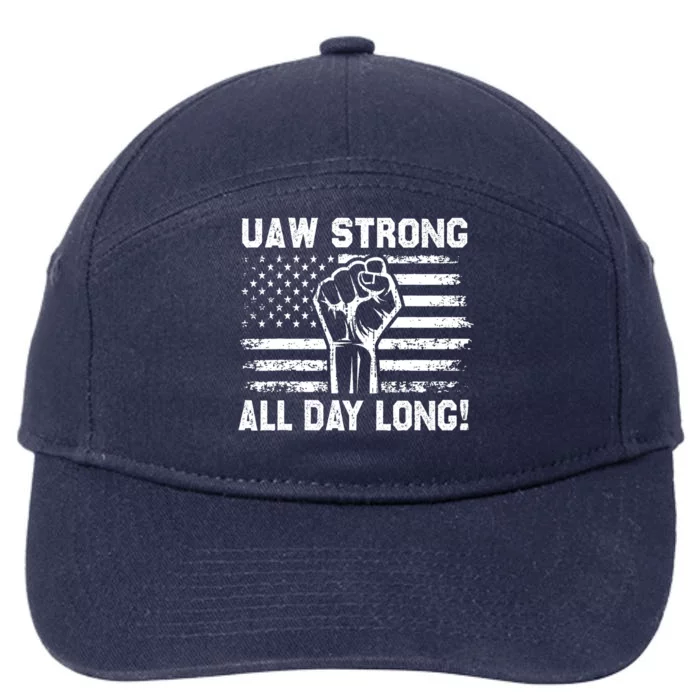 UAW Strike USA Flag Red Tee_ United Auto Workers Picket Sign 7-Panel Snapback Hat