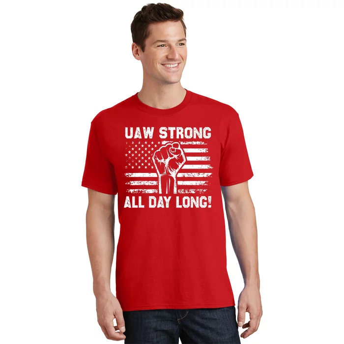 UAW Strike USA Flag Red Tee_ United Auto Workers Picket Sign T-Shirt