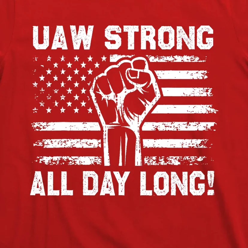 UAW Strike USA Flag Red Tee_ United Auto Workers Picket Sign T-Shirt