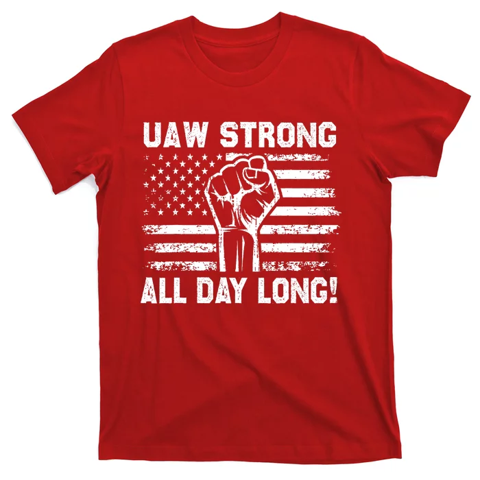 UAW Strike USA Flag Red Tee_ United Auto Workers Picket Sign T-Shirt