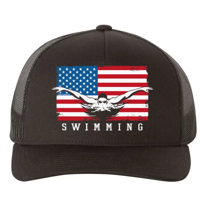 USA Swimming US Flag With Swimmer Swim Team Yupoong Adult 5-Panel Trucker Hat