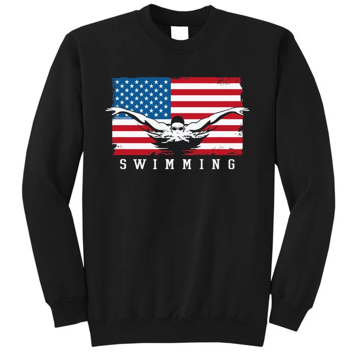 USA Swimming US Flag With Swimmer Swim Team Tall Sweatshirt