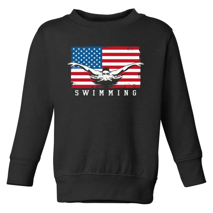 USA Swimming US Flag With Swimmer Swim Team Toddler Sweatshirt