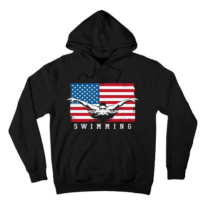 USA Swimming US Flag With Swimmer Swim Team Tall Hoodie