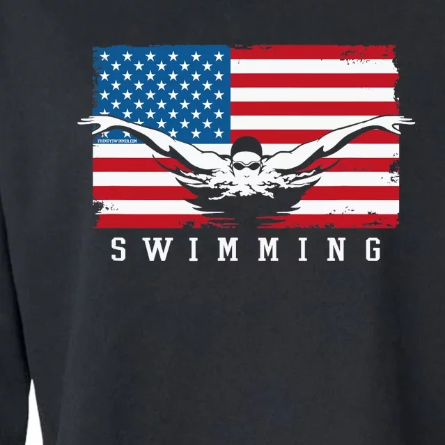 USA Swimming US Flag With Swimmer Swim Team Cropped Pullover Crew