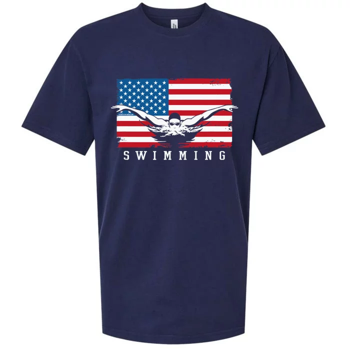 USA Swimming US Flag With Swimmer Swim Team Sueded Cloud Jersey T-Shirt