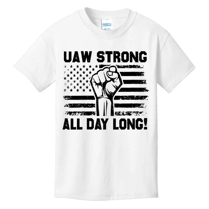 UAW Strike USA Flag Red United Auto Workers Picket Sign Kids T-Shirt