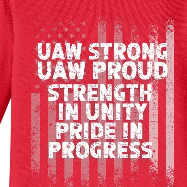 UAW Strong UAW Proud Union Pride UAW Laborer Worker Flag Design Baby Long Sleeve Bodysuit