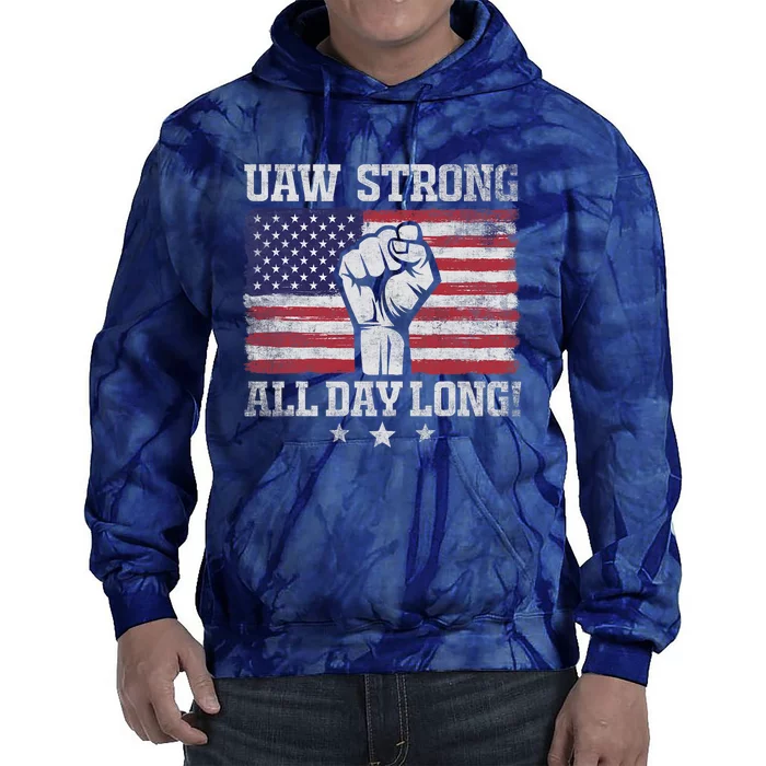 UAW Strike USA Flag Red United Auto Workers Picket Sign America Flag Tie Dye Hoodie