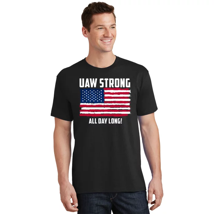 UAW Strike USA Flag Red United Auto Workers Picket Sign T-Shirt