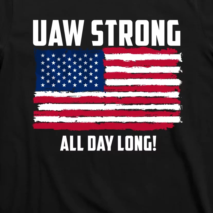 UAW Strike USA Flag Red United Auto Workers Picket Sign T-Shirt