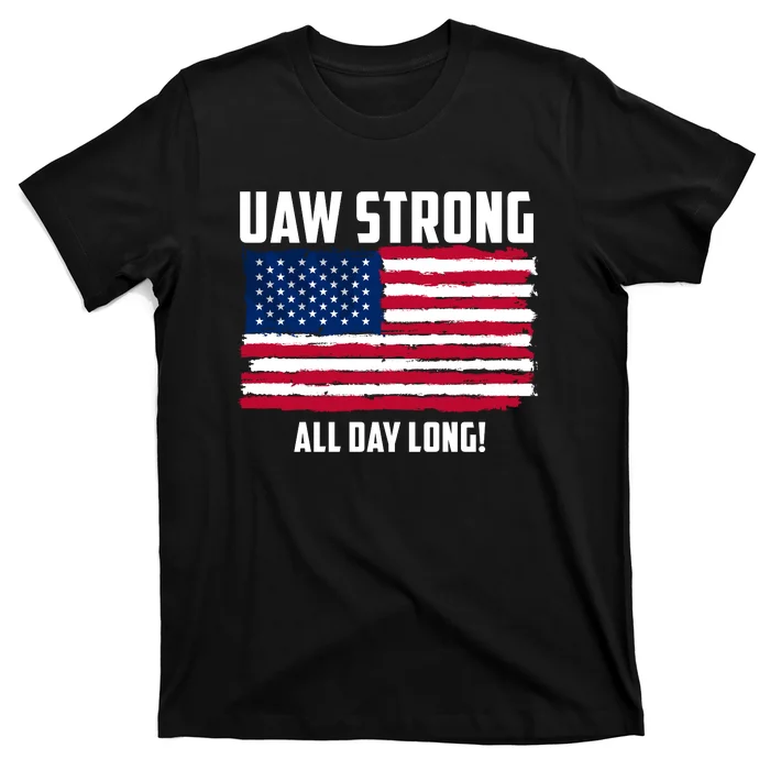 UAW Strike USA Flag Red United Auto Workers Picket Sign T-Shirt