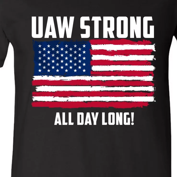 UAW Strike USA Flag Red United Auto Workers Picket Sign V-Neck T-Shirt