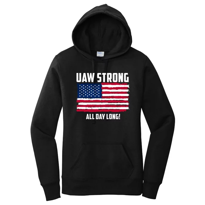 UAW Strike USA Flag Red United Auto Workers Picket Sign Women's Pullover Hoodie