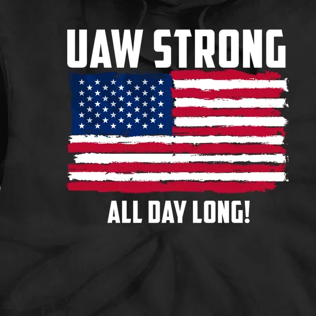 UAW Strike USA Flag Red United Auto Workers Picket Sign Tie Dye Hoodie