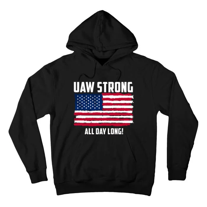 UAW Strike USA Flag Red United Auto Workers Picket Sign Tall Hoodie