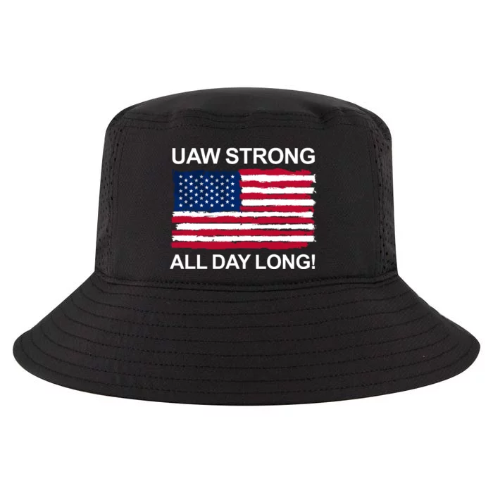 UAW Strike USA Flag Red United Auto Workers Picket Sign Cool Comfort Performance Bucket Hat